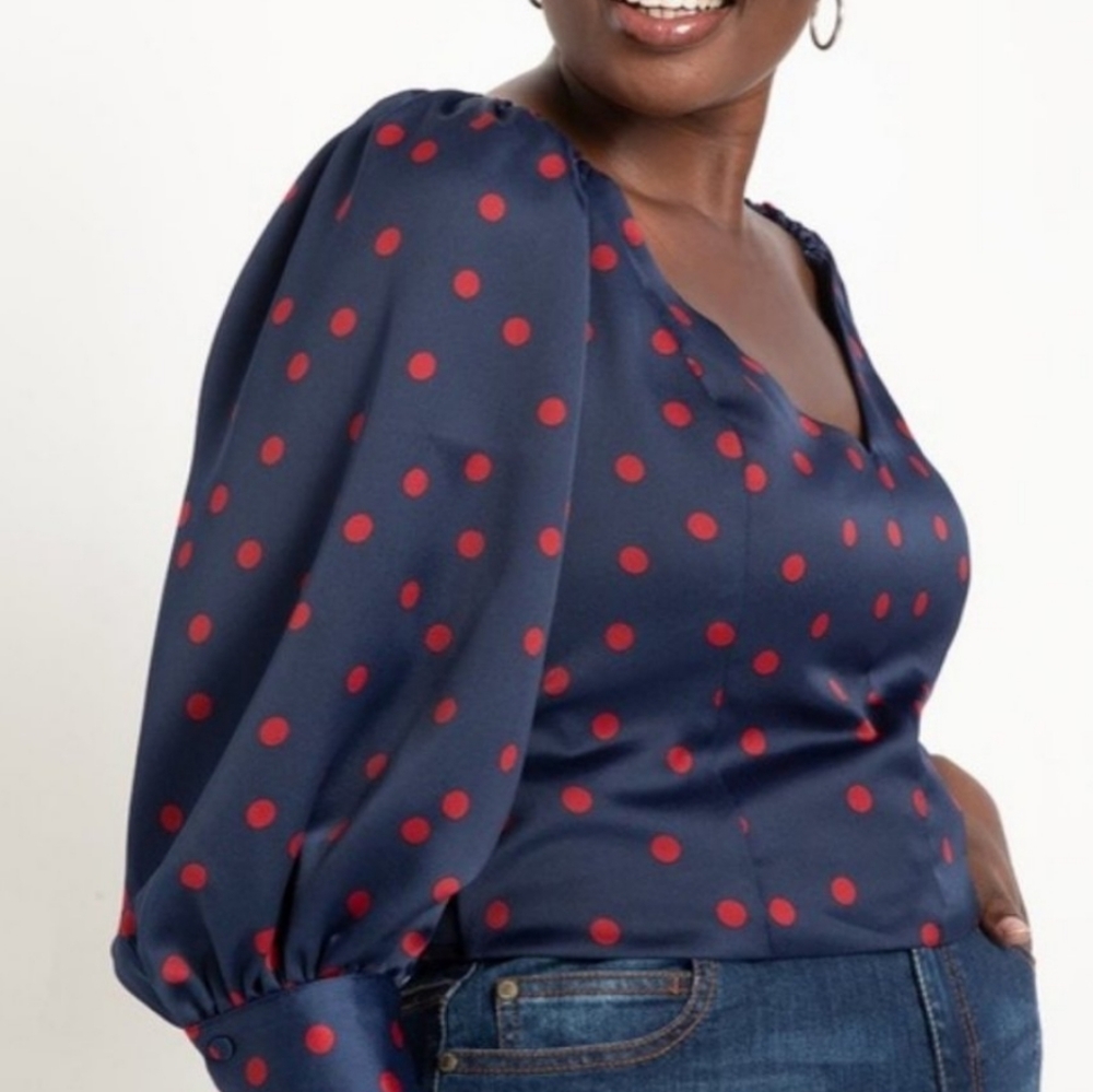 Eloquii blue and red polka dot crop top